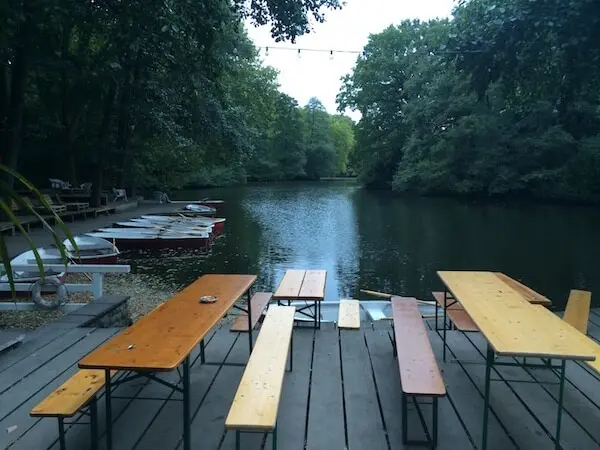 Picnic tables and water in Tiergarten
